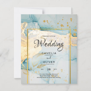 Papier Belle Mer Verre Gold Mariage Inviter Turquoise
