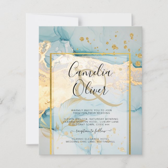 Papier Belle Mer Verre Gold Mariage Inviter Turquoise (Devant)