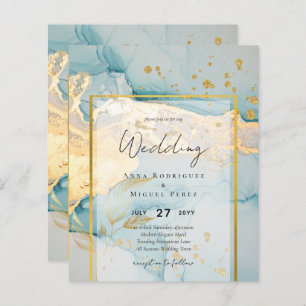 Papier Belle Mer Verre Gold Mariage Inviter Turquoise