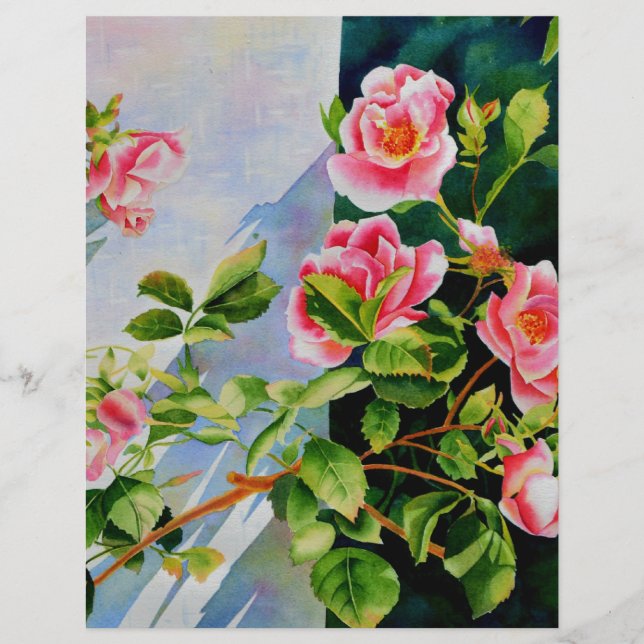 Papier Belle rose rose rouge roses blanc aquarelle floral (Devant)
