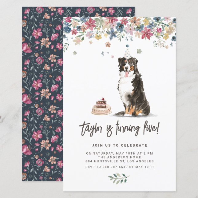 Papier Bernese Mountain Dog Anniversaire Fête Invitation (Devant / Derrière)