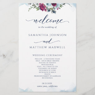 Papier Berry floral élégant, Mariage bleu et bordeaux