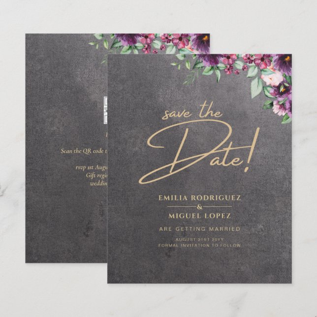 Papier Berry gris argenté Mariage Floral hiver automne (Devant / Derrière)
