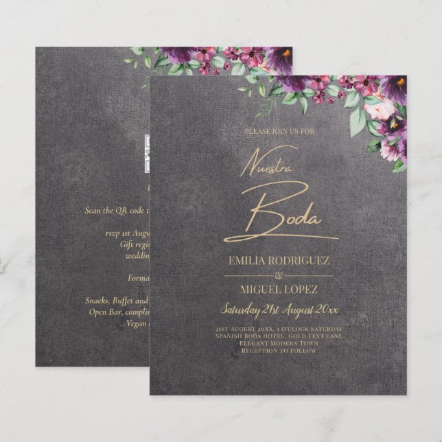 Papier Berry gris argenté Mariage Floral hiver automne (Devant / Derrière)