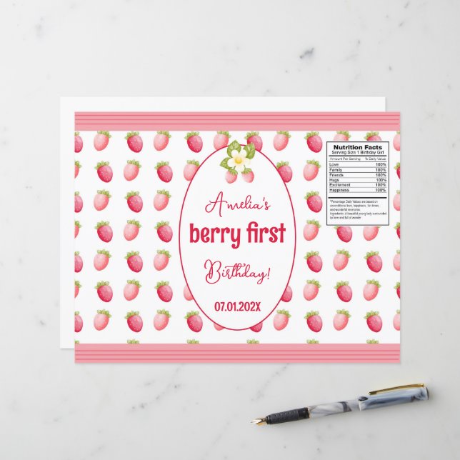 Papier Berry Premier anniversaire de la conception fraise (Devant/Arrière en situation)