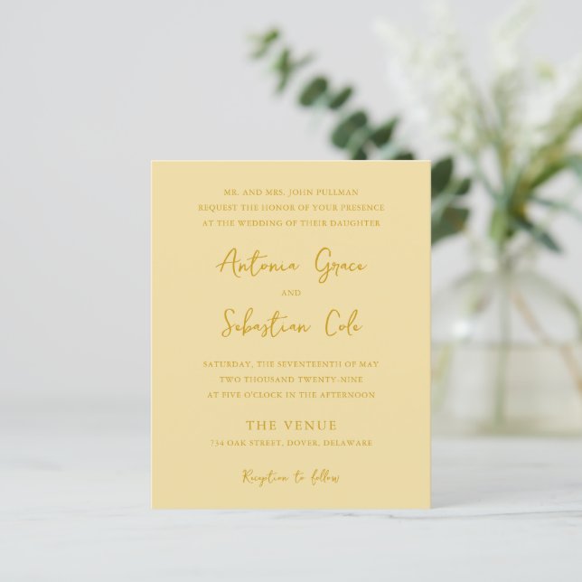 Papier Beurre élégant Faire-part de mariage budget jaune (Debout devant)