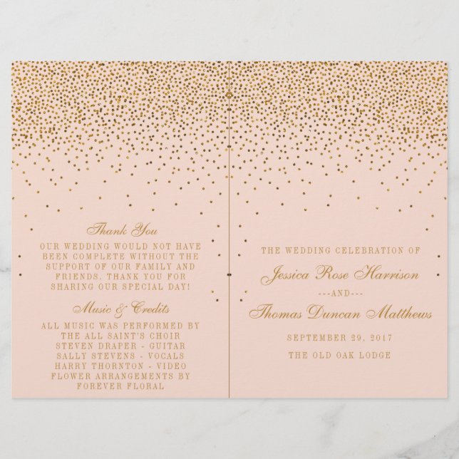 Papier Bi-fold Mariage de Confetti Rose & Or (Devant)