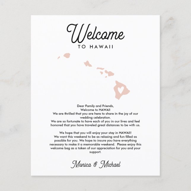 Papier Bienvenue à HAWAII Lettre & Itinéraire N'IMPORTE Q (Devant)