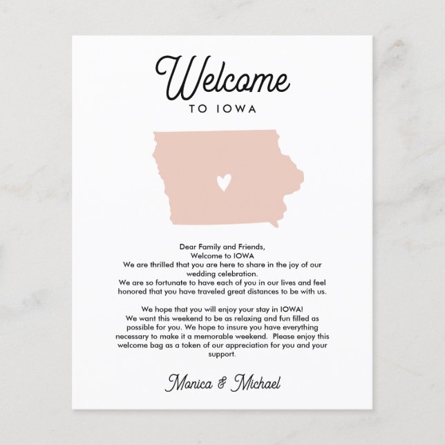 Papier Bienvenue à la lettre IOWA & Itinéraire N'IMPORTE  (Devant)
