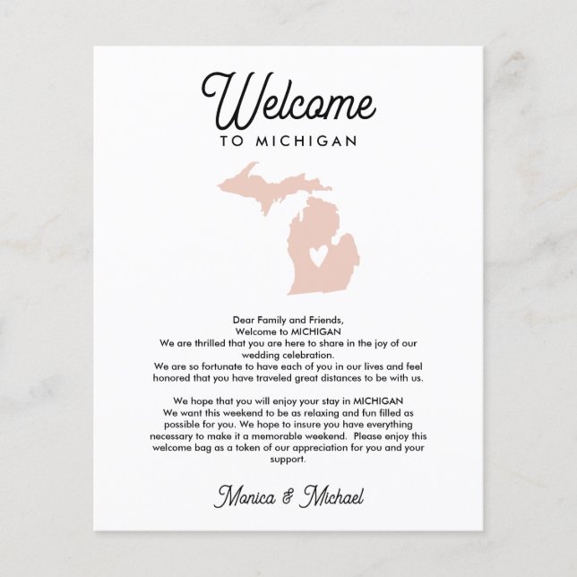Papier Bienvenue à la lettre MICHIGAN & Itinéraire TOUTE  (Devant)