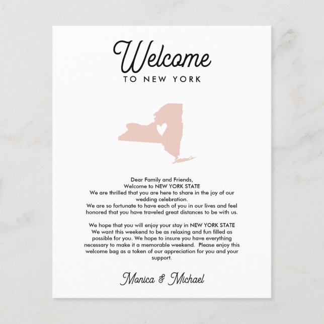 Papier Bienvenue à NEW YORK Lettre & Itinéraire N'IMPORTE (Devant)