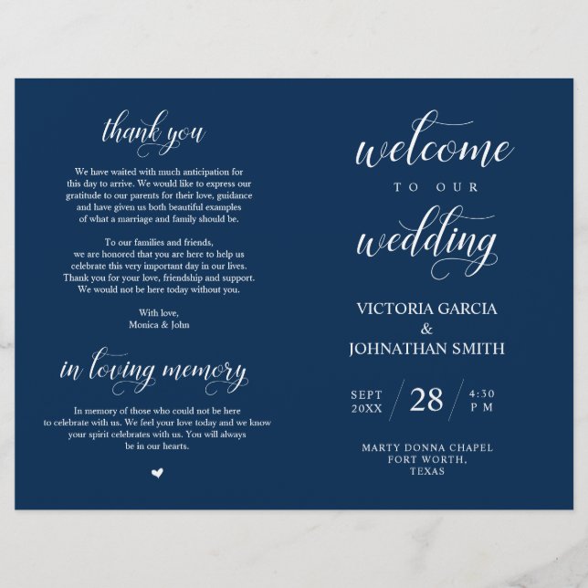 Papier Bienvenue à notre cérémonie Mariage (Devant)