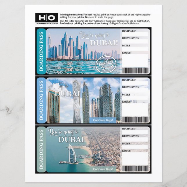 Papier Billet Faux Dubaï pour Voyage et Événements (Devant)