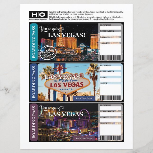 Papier Billet Faux Las Vegas pour Voyage et Événements (Devant)