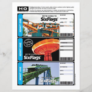 Papier Billet Faux Six Flags pour Voyage et Événements