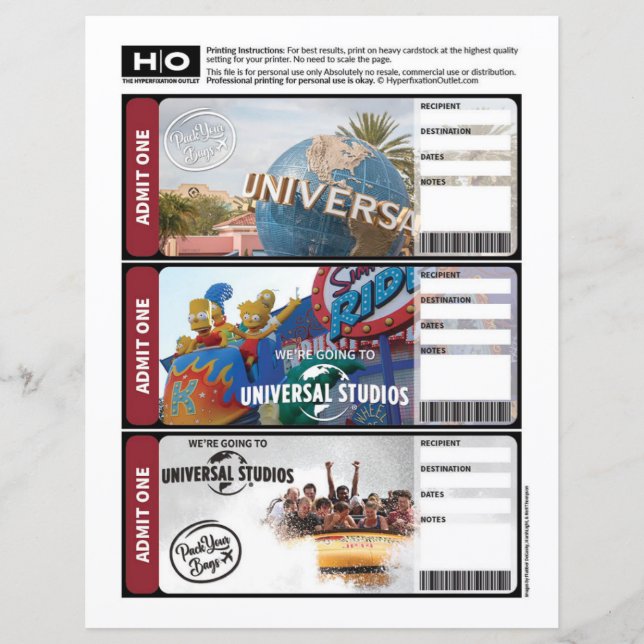 Papier Billet Faux universel pour voyages et événements (Devant)