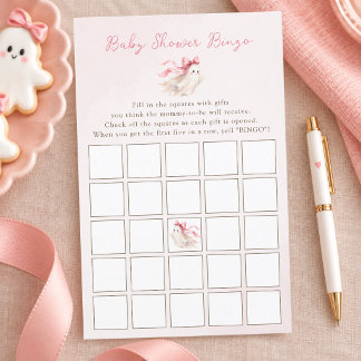 Papier Bingo Baby Shower au thème Little Boo avec un Nœud