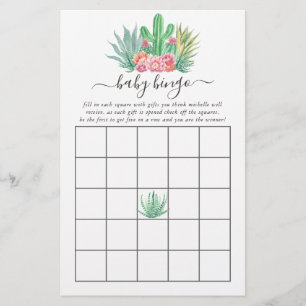 Papier Bingo Baby shower des succulents aquarelles