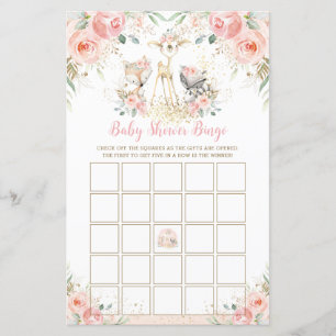 Papier Bingo Baby shower Floral Blush Animal Woodland