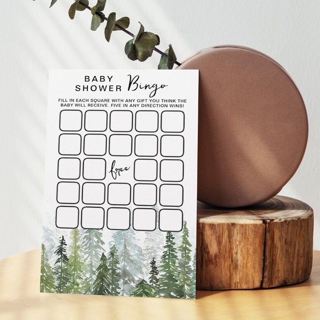 Papier Bingo Baby shower forestier de pins d'aquarelle (Créateur téléchargé)