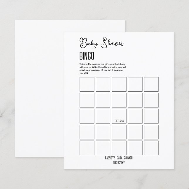 Papier Bingo Baby shower minimaliste (Devant / Derrière)
