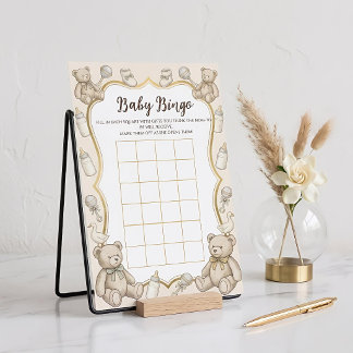 Papier Bingo Baby Shower Ours en Peluche Vintage, Bébé Ne