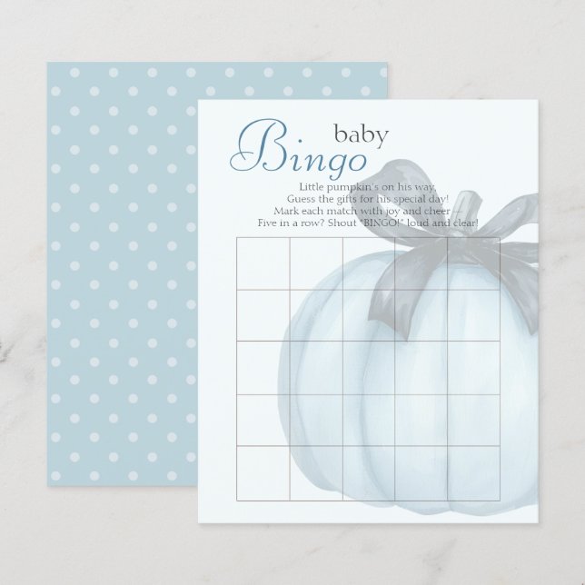 Papier Bingo Baby shower Pois Citrouille bleu (Devant / Derrière)