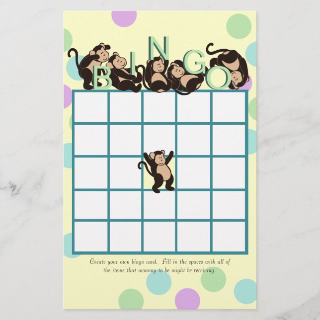 Papier Bingo Baby shower singe (Devant)