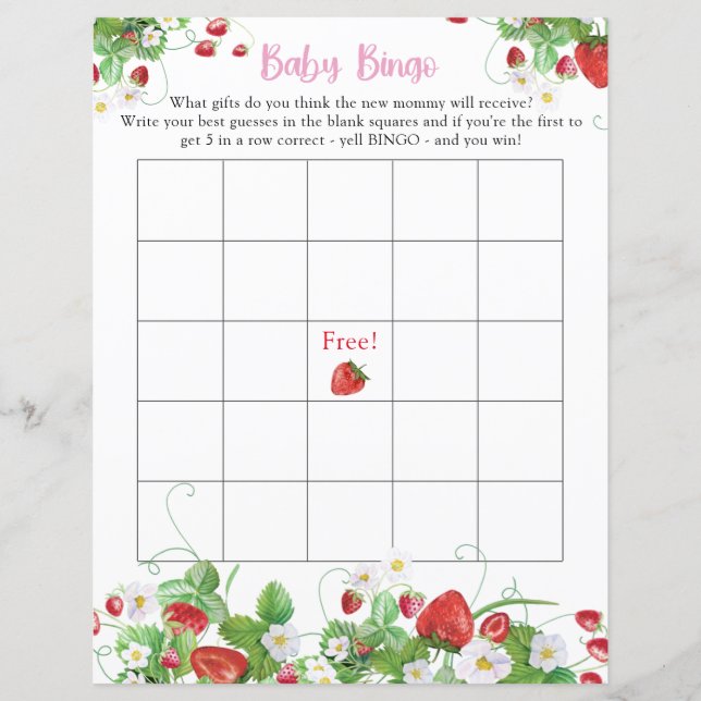 Papier Bingo bébé | Baby shower sucré aux fraises Berry (Devant)