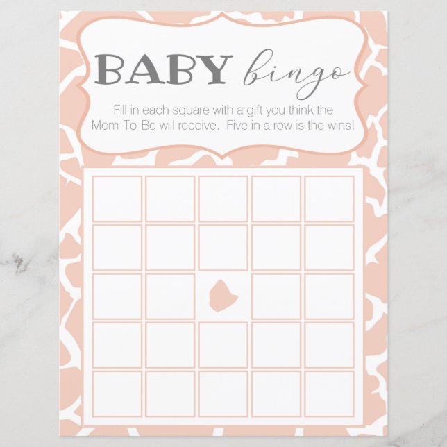 Papier Bingo Bébé Fille Girafeau Rose (Devant)