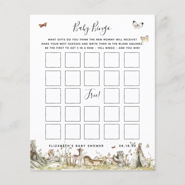 Papier Bingo bébé | Jeu de Baby shower floral (Devant)