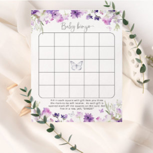 Papier Bingo bébé papillon fleuri en argent violet