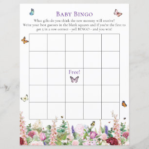 Papier Bingo bébé Pink Purple Floral & Papillons Jeu