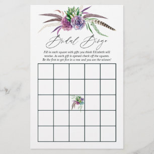 Papier Bingo de Baby Shower Bohème Mystique de Plantes Su