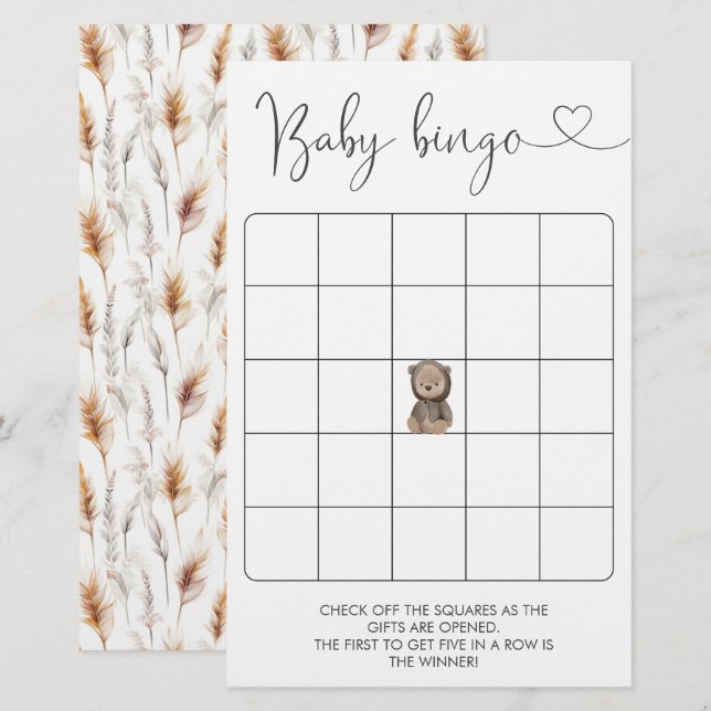 Papier Bingo de Baby shower de l'ours en peluche (Devant / Derrière)