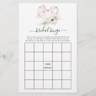 Papier Bingo de Baby Shower de Mariée Géométrique Eucalyp