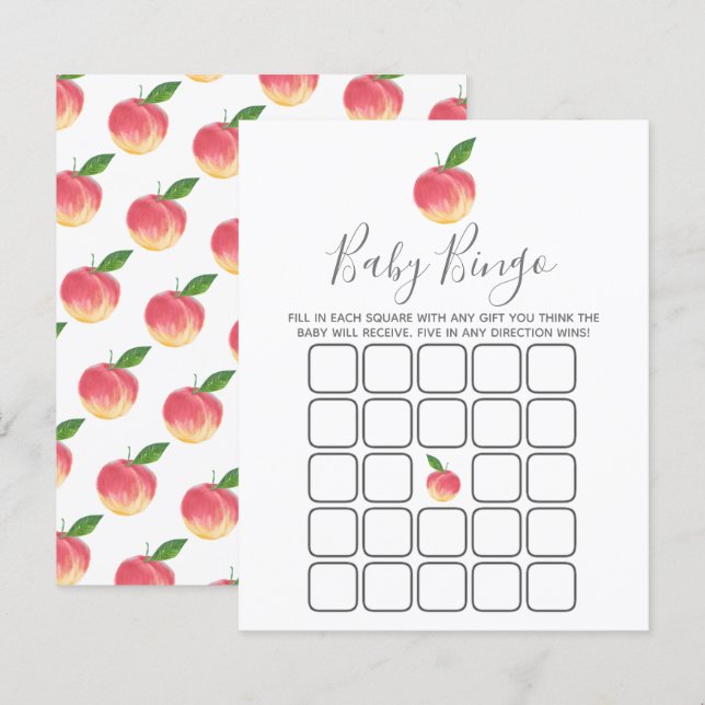 Papier Bingo de Baby shower de petite pêche douce (Devant / Derrière)