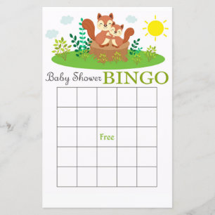 Papier Bingo de baby shower d'écureuil de forêt