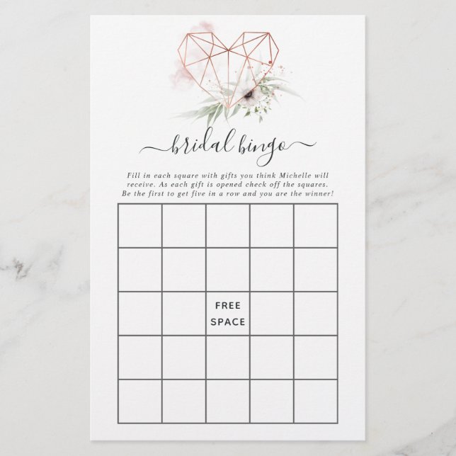 Papier Bingo de Baby Shower Géométrique à l'Eucalyptus (Devant)