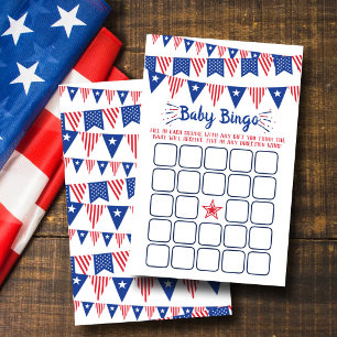 Papier Bingo de Baby Shower Rouge, Blanc & Bleu du 4 Juil