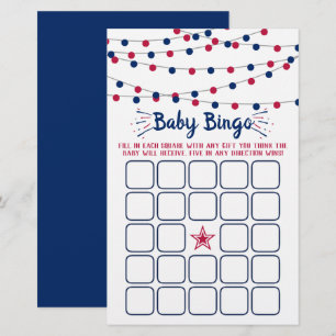 Papier Bingo de Baby shower rouge, blanc et bleu 4 juille