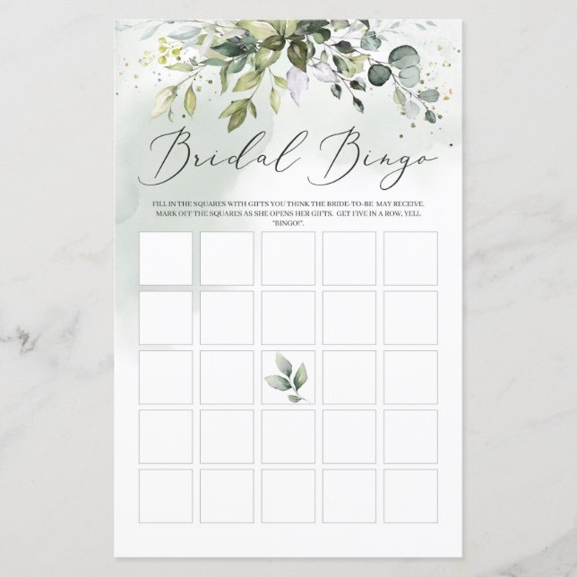 Papier Bingo de douche nuptiale du feuillage d'eucalyptus (Devant)