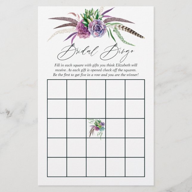 Papier Bingo de Fête des mariées mystique de Boho (Devant)