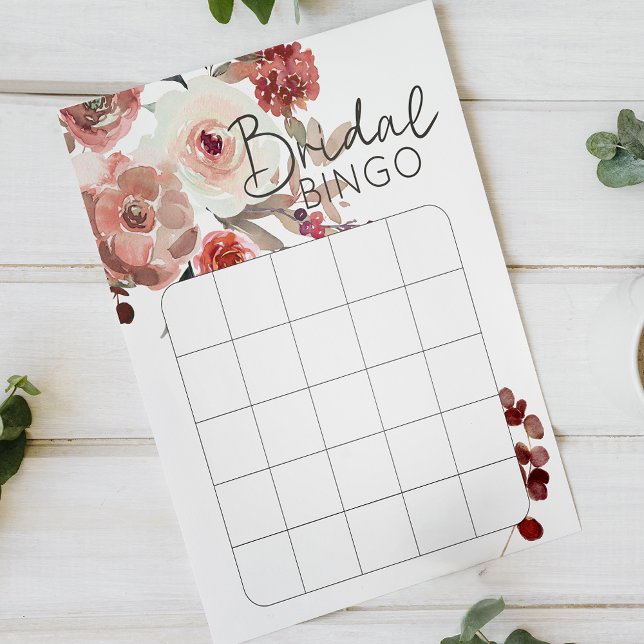 Papier Bingo de Fête des mariées Rose de fleurs rousses (Créateur téléchargé)