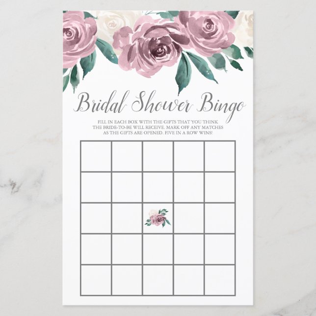 Papier Bingo de Fêtes des mariées florales Roses (Devant)