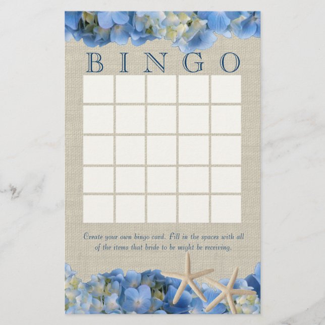 Papier Bingo de la Baby Shower Fiançailles Etoiles de Mer (Devant)