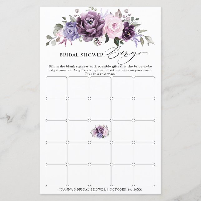 Papier Bingo de la Fête des mariées de fleurs pourpres Du (Devant)
