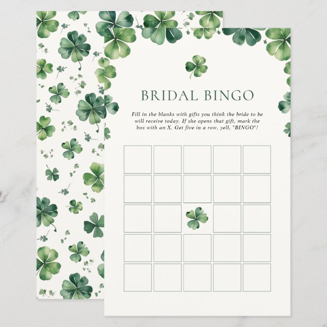 Papier Bingo de la Fête des mariées Shamrock verte (Devant / Derrière)