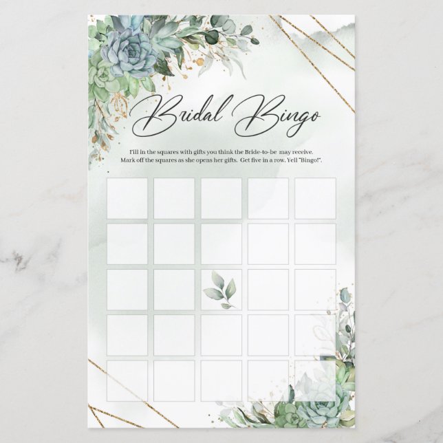 Papier Bingo de la mariée de l'eucalyptus vert succulent (Devant)