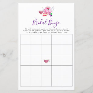 Papier Bingo de mariage Jeu de Baby Shower Thé Violet 